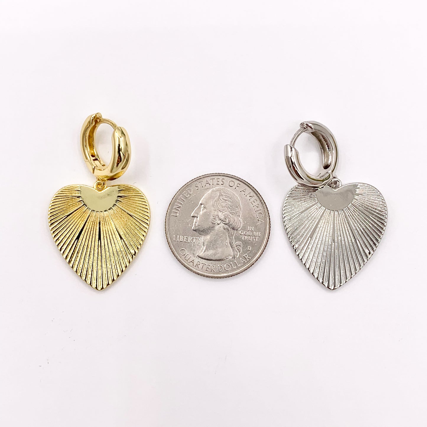 Statement Dangle Heart Earrings Huggies in 18K Gold or Silver Plated Copper 3 pairs