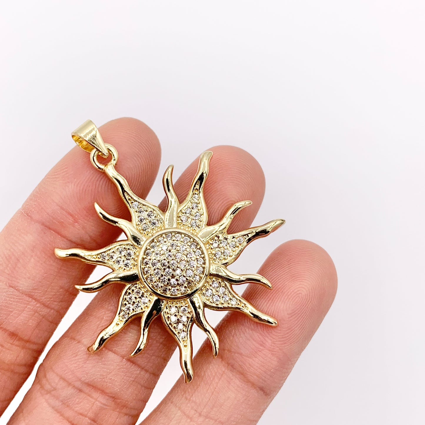 Royal Sun CZ Pave Star Pendant in Real Gold 18K Plated Copper