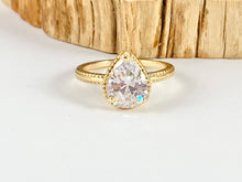 Load image into Gallery viewer, 18K Gold Plated Copper Adjustable CZ Pave Green Pink Teardrop Shape Dainty Ring 5pcs
