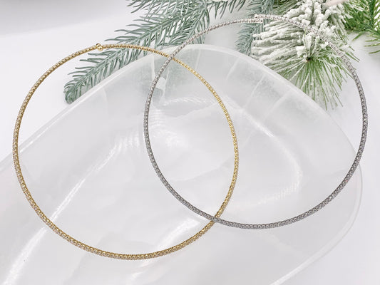 Tennis Choker Delicate Flexible 18K Gold/Platinum Plated Dainty Minimalist Fancy Tennis Choker 2 pcs