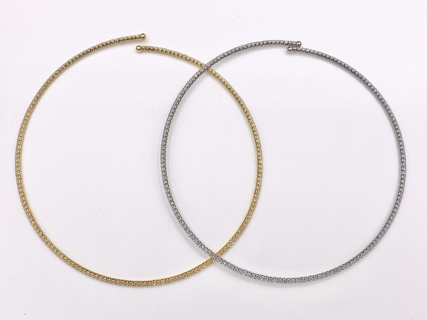 Tennis Choker Delicate Flexible 18K Gold/Platinum Plated Dainty Minimalist Fancy Tennis Choker 2 pcs