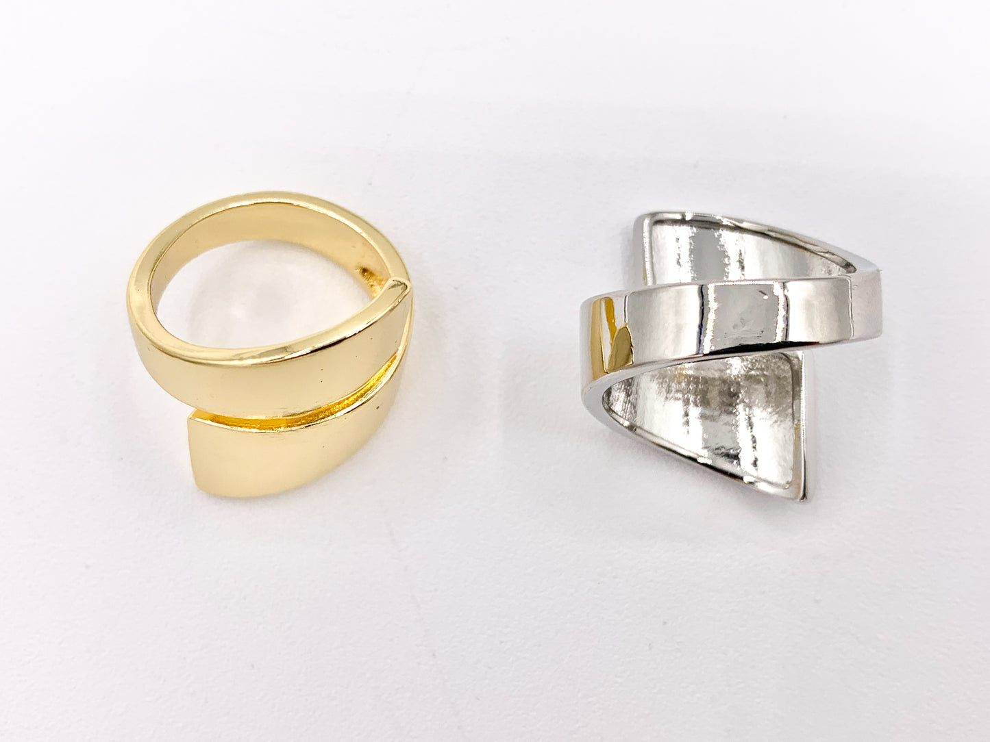 18K Gold and Platinum Plated Plain Wrapped Bypass Adjustable Ring 4 pcs