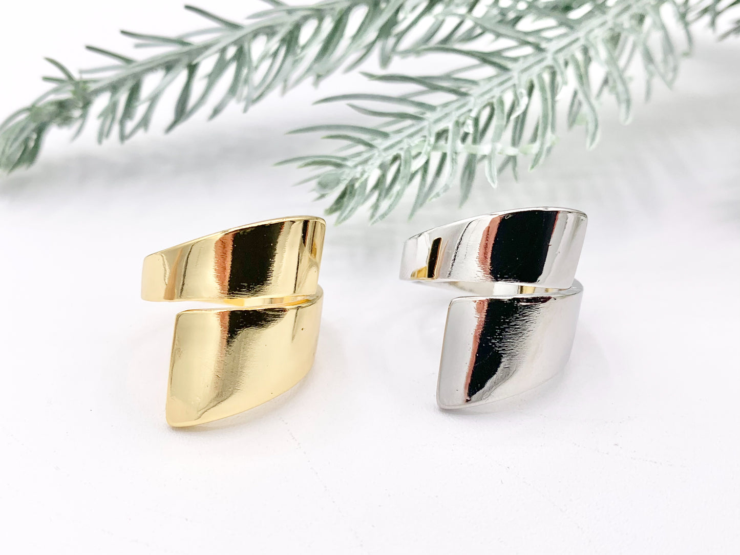 18K Gold and Platinum Plated Plain Wrapped Bypass Adjustable Ring 4 pcs