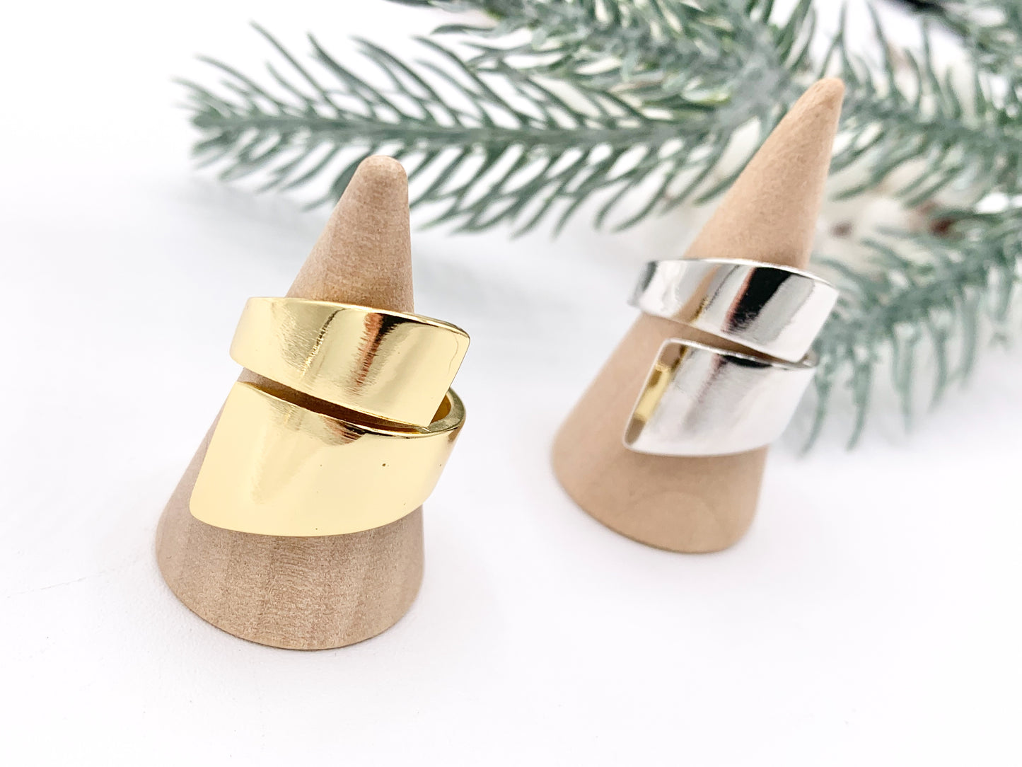 18K Gold and Platinum Plated Plain Wrapped Bypass Adjustable Ring 4 pcs