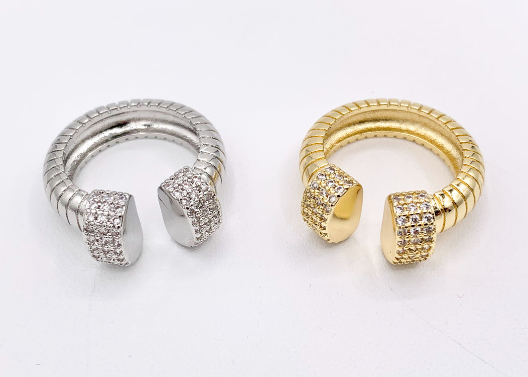 Thick Coil Cobra Open Front CZ Pave Ring in 18K Real Gold/Platinum Plated Copper 4 pcs