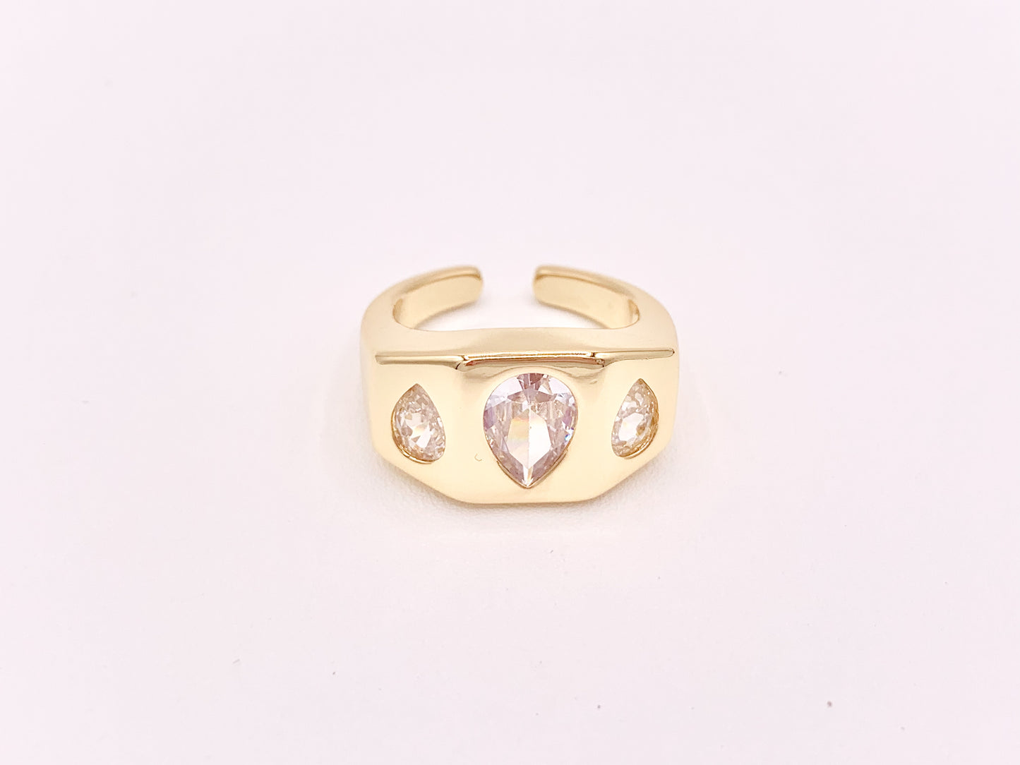 18K Gold Plated Thick CZ Pave Teardrop Signet Ring 4pcs