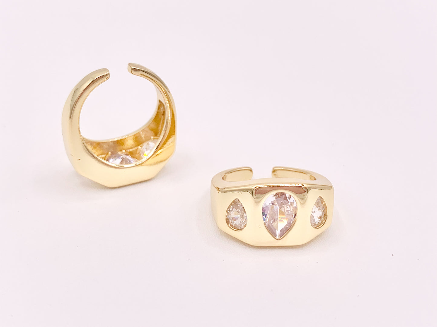 18K Gold Plated Thick CZ Pave Teardrop Signet Ring 4pcs