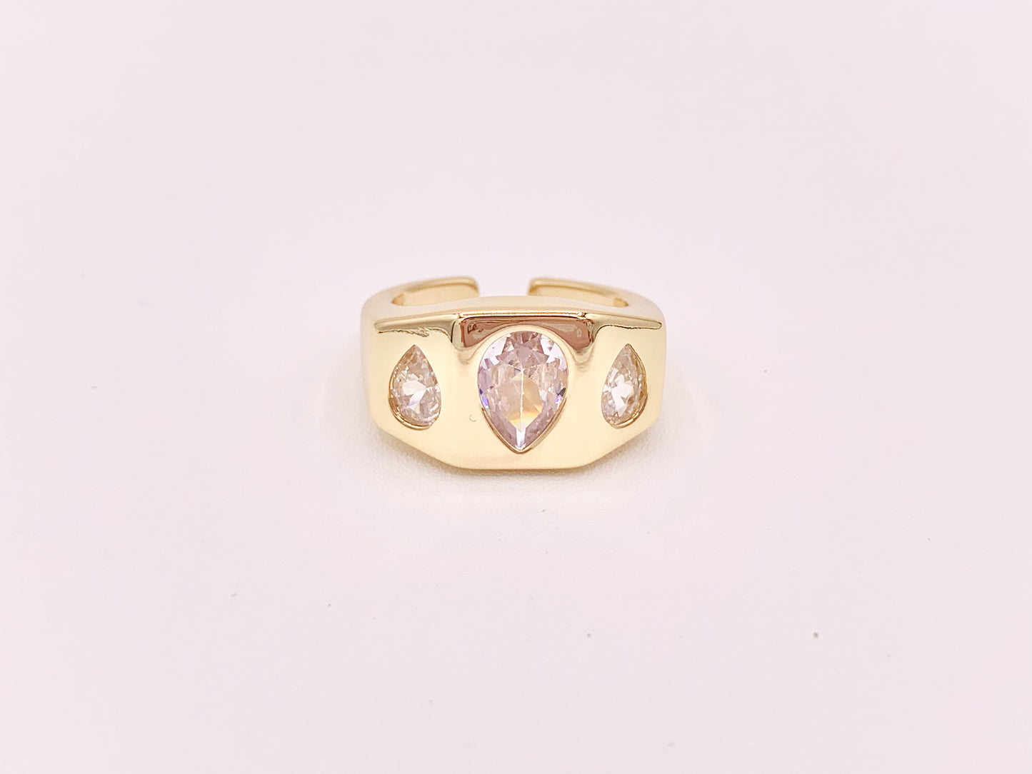 18K Gold Plated Thick CZ Pave Teardrop Signet Ring 4pcs