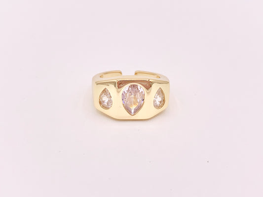 18K Gold Plated Thick CZ Pave Teardrop Signet Ring 4pcs