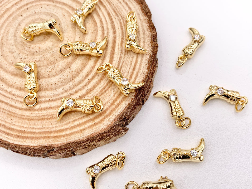 Tiny Western Cowboy Boots Texas Ranch Charms in 18K Gold Plated Copper 15pcs