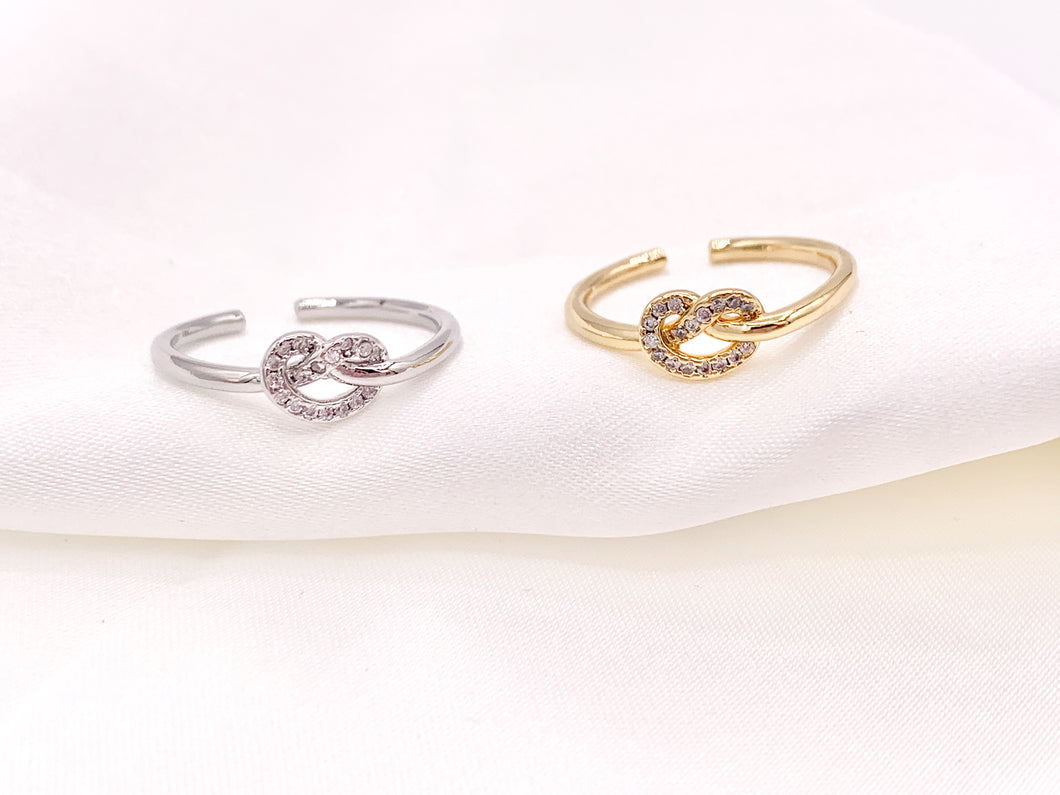 Tie the Knot Ring | Real Gold 18K Plated Copper CZ Pave Adjustable Dainty Minimalist Ring Stackable Ring 4 pcs