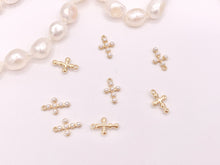 Load image into Gallery viewer, Tiny Dainty Pearl Cross Charms in Real Gold 18K Plated Over Brass 8x12mm 10 pcs
