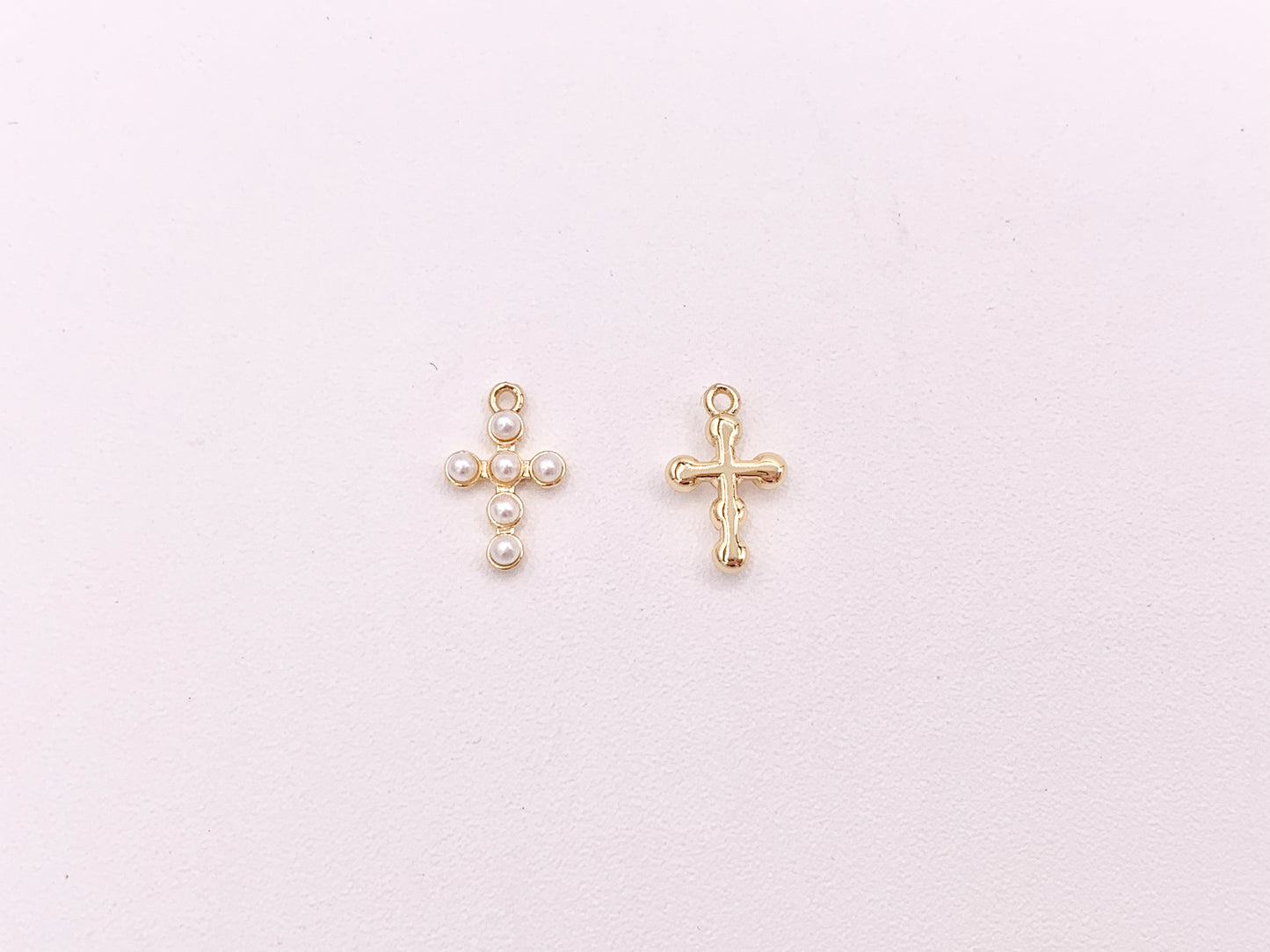 Tiny Dainty Pearl Cross Charms in Real Gold 18K Plated Over Brass 8x12mm 10 pcs
