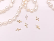 Load image into Gallery viewer, Tiny Dainty Pearl Cross Charms in Real Gold 18K Plated Over Brass 8x12mm 10 pcs
