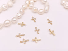 Load image into Gallery viewer, Tiny Dainty Pearl Cross Charms in Real Gold 18K Plated Over Brass 8x12mm 10 pcs
