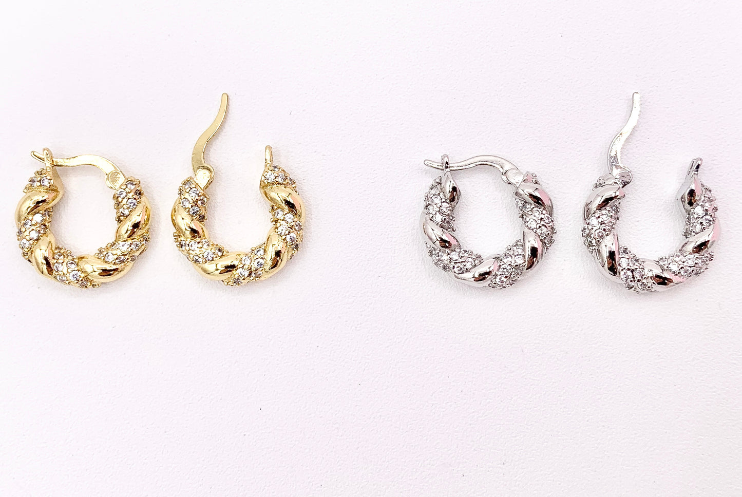 Cute Twist Rhinestone Braided Hinge Back Earrings in 18K gold or Silver Plated Copper 3 pairs