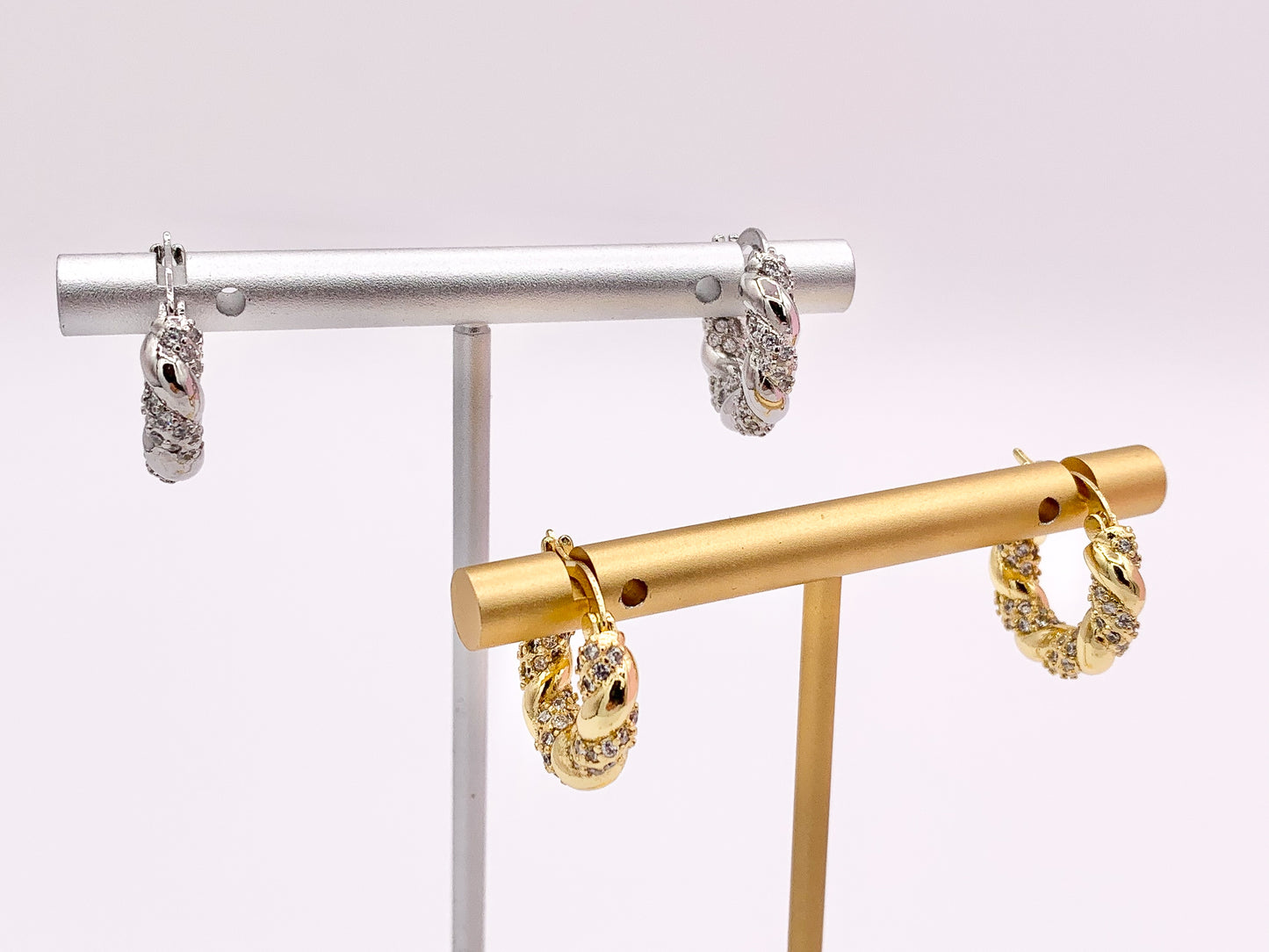 Cute Twist Rhinestone Braided Hinge Back Earrings in 18K gold or Silver Plated Copper 3 pairs