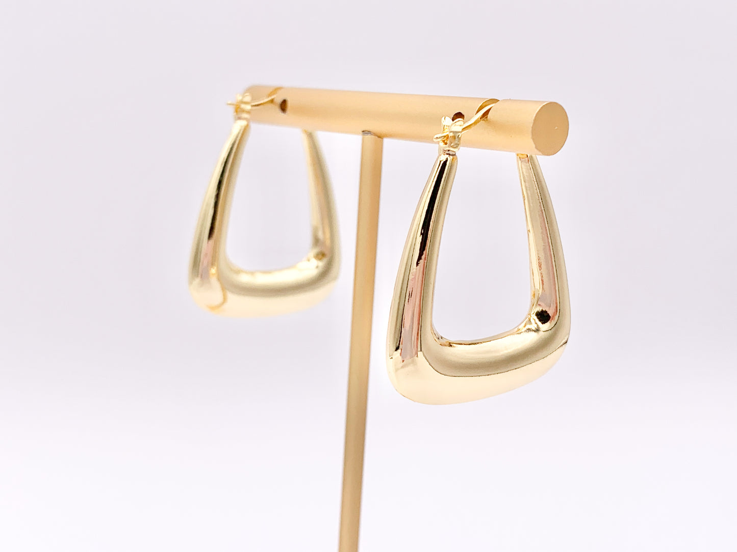 Aretes con cierre trasero llamativos geométricos triangulares trapezoidales en cobre chapado en oro de 18 quilates, 3 pares