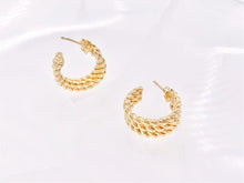 Load image into Gallery viewer, Triple Roped Braided Twisted Earring Hoops in 18K Gold Plated Copper 20mm 3 pairs
