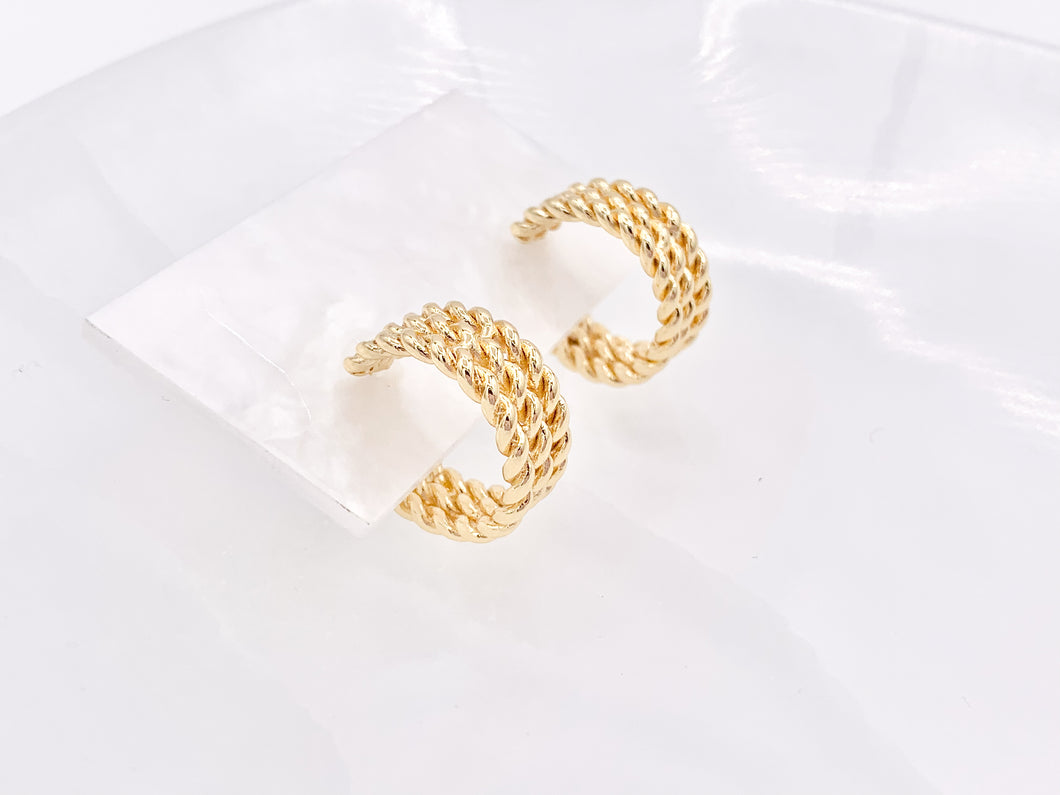 Triple Roped Braided Twisted Earring Hoops in 18K Gold Plated Copper 20mm 3 pairs