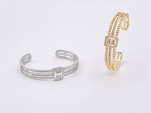 Load image into Gallery viewer, Statement Triple Layer CZ Pave Baguette Rectangle Vintage Style Bracelet in 18K Gold or Silver Plated Copper 1 pc
