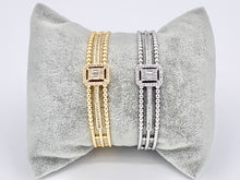 Cargar imagen en el visor de la galería, Pulsera de estilo vintage rectangular con pavé de circonita cúbica de triple capa llamativa en cobre chapado en oro o plata de 18 quilates, 1 pieza
