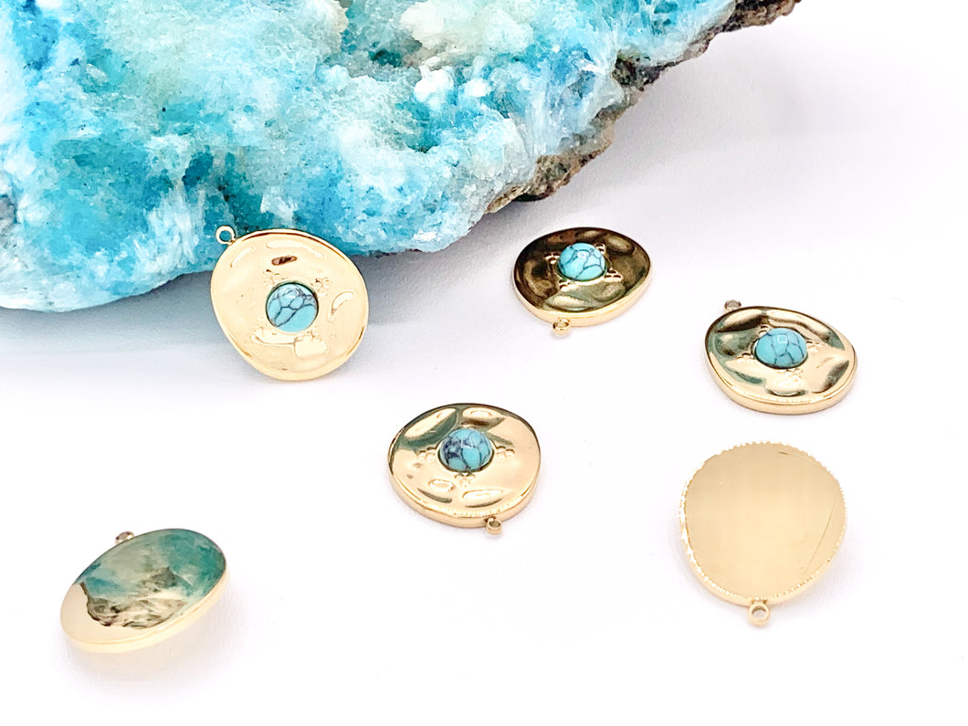 Unique Turquoise Oval Pendants in 18K Gold plated Copper 6 pcs