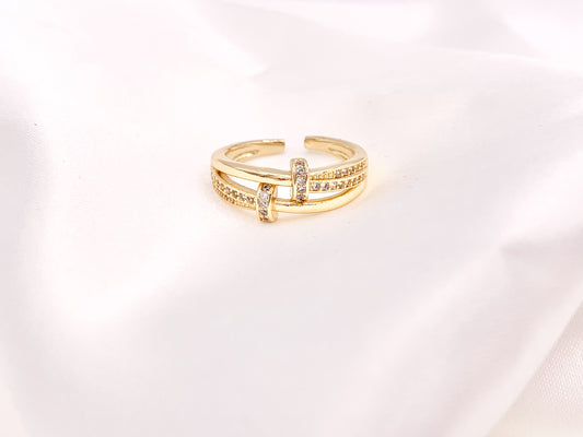 Unique Elegant CZ Pave Adjustable Rings in 18K Gold Plated Copper 4 pcs