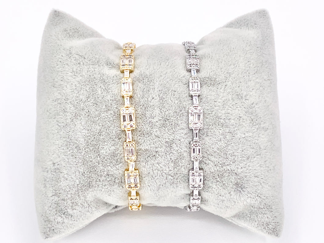 Dainty CZ Pave Rhinestone Baguette Estilo Vintage Pulsera Puños Oro real/Platino Cobre chapado en 18 quilates 1 pieza