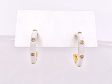 Load image into Gallery viewer, 25mm White Enamel Micro CZ Pave Earring Hoops in 18K Gold Plated Copper 3 pairs
