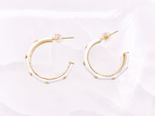 Load image into Gallery viewer, 25mm White Enamel Micro CZ Pave Earring Hoops in 18K Gold Plated Copper 3 pairs
