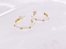 Load image into Gallery viewer, 25mm White Enamel Micro CZ Pave Earring Hoops in 18K Gold Plated Copper 3 pairs
