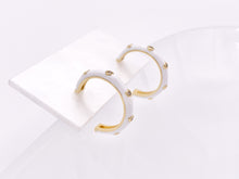 Load image into Gallery viewer, 25mm White Enamel Micro CZ Pave Earring Hoops in 18K Gold Plated Copper 3 pairs
