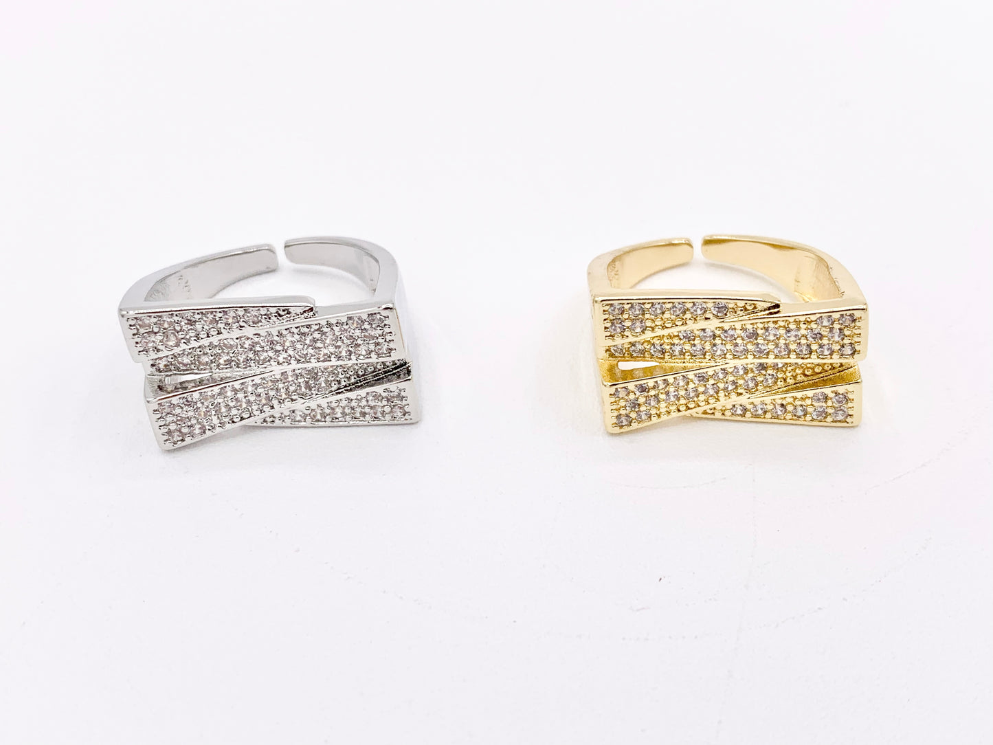 Bold Statement Zig Zag CZ Pave Ring in 18K Real Gold/Platinum Plated Copper 4pcs