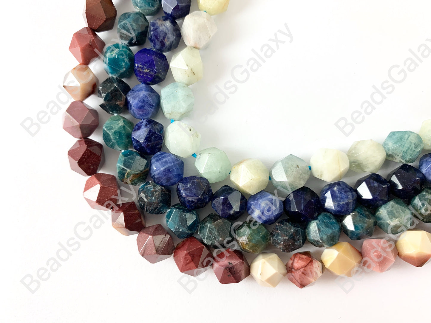 10mm Hand Cut Gemstones Star cut Faceted Natural Gemstone Beads Around 15" Aquamarine Sodalite Apatite Mookaite