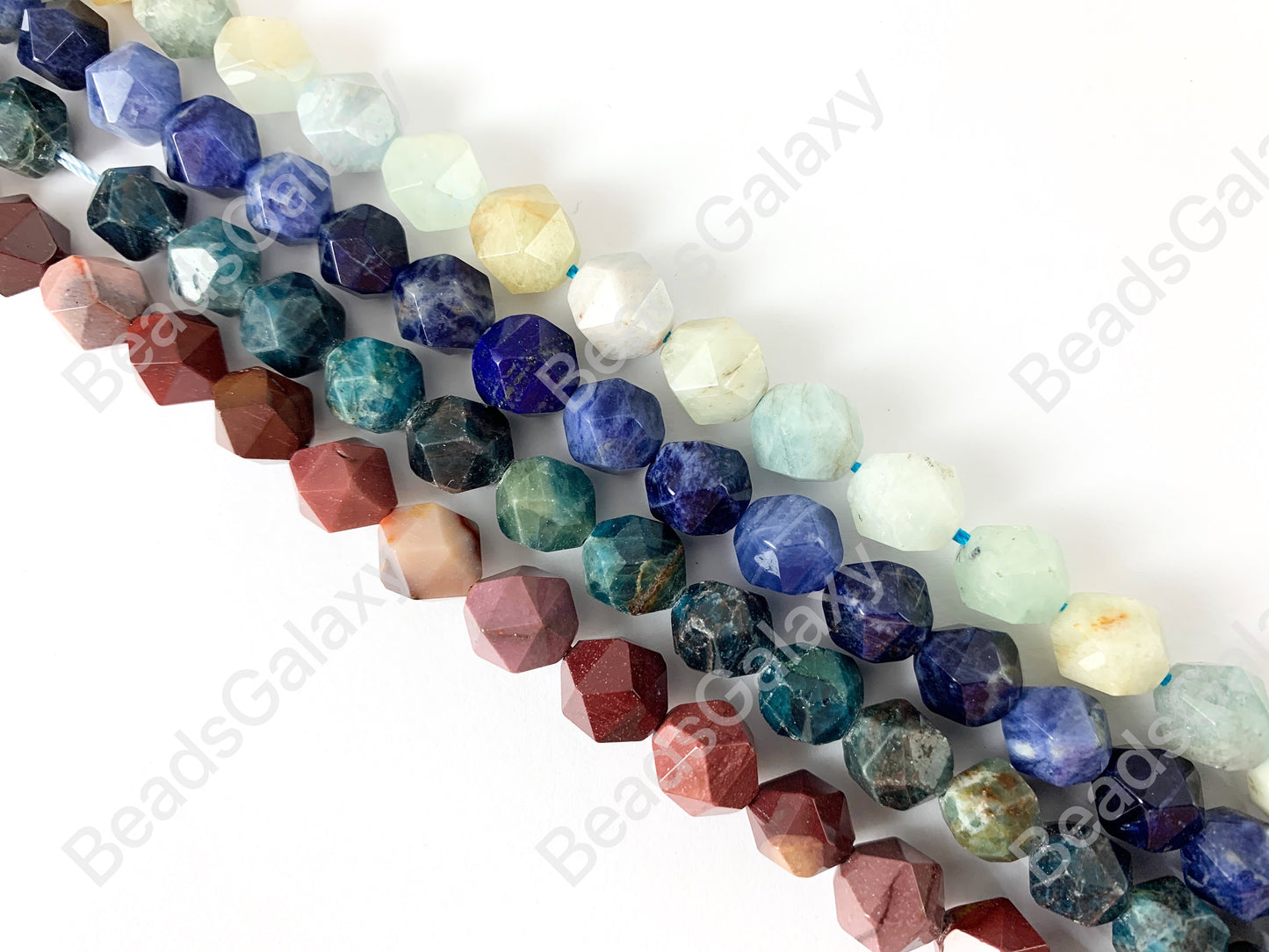 10mm Hand Cut Gemstones Star cut Faceted Natural Gemstone Beads Around 15" Aquamarine Sodalite Apatite Mookaite