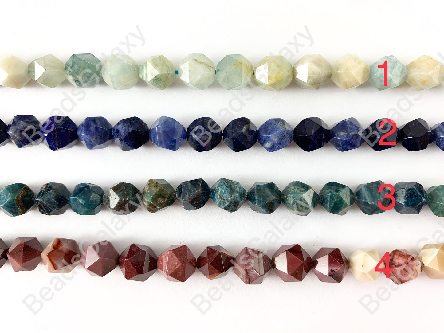 10mm Hand Cut Gemstones Star cut Faceted Natural Gemstone Beads Around 15" Aquamarine Sodalite Apatite Mookaite