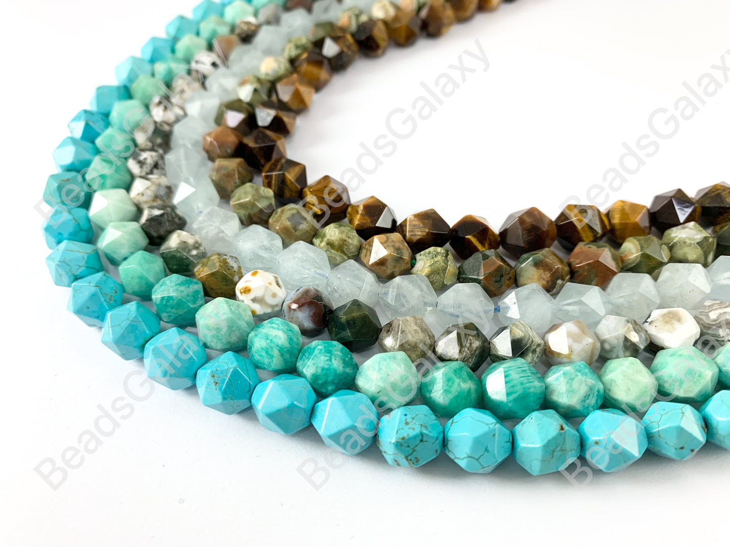 10mm Hand Cut Gemstones Star cut Faceted Natural Gemstone Beads Around 15"