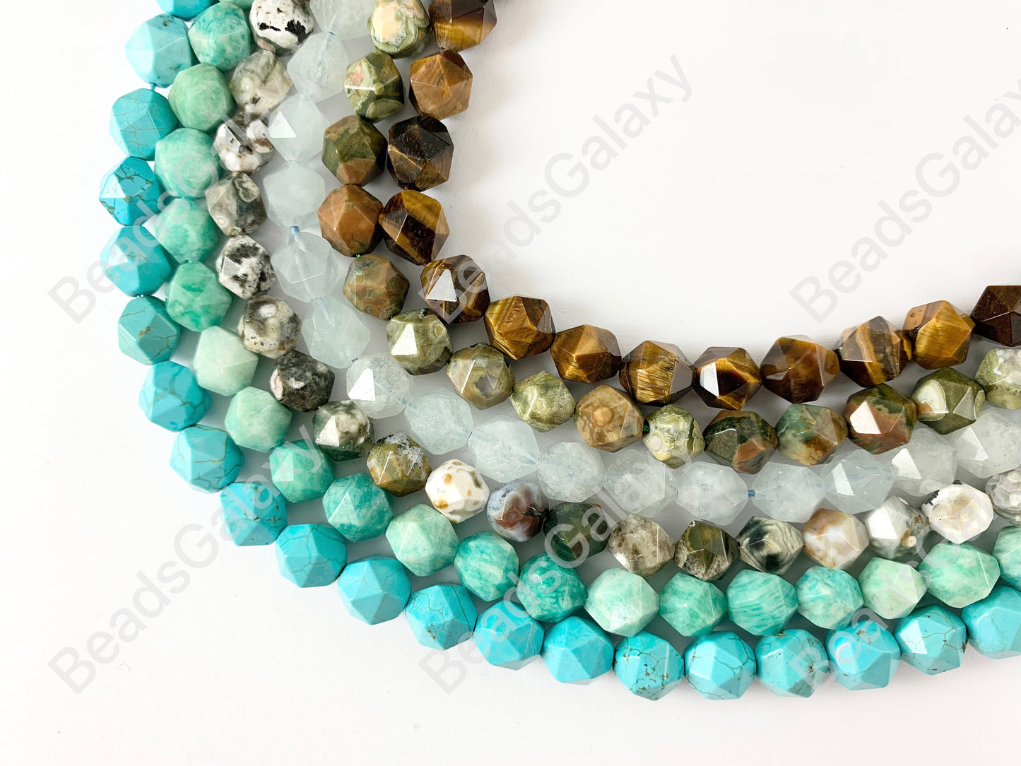 10mm Hand Cut Gemstones Star cut Faceted Natural Gemstone Beads Around 15"
