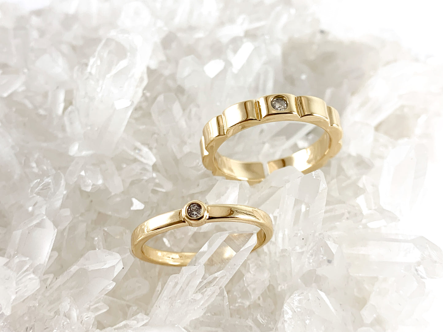 Real Gold 18K Plated Copper CZ Pave Dainty Double Rings Minimalist Adjustable Ring 3 pairs