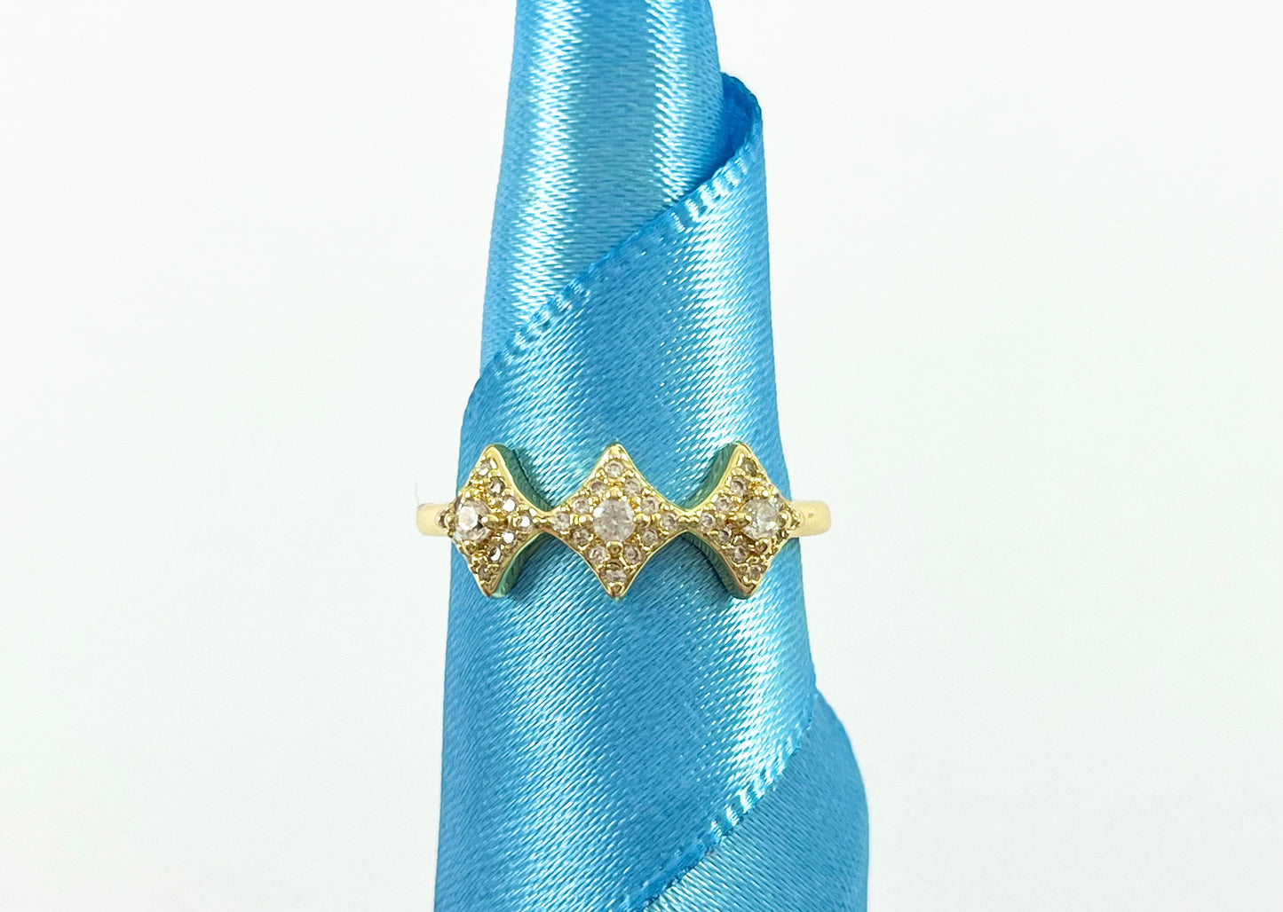 Dainty Gold Diamond Shape Stackable Ring Gold 18K Plated Copper CZ Pave Adjustable Ring 4 pcs