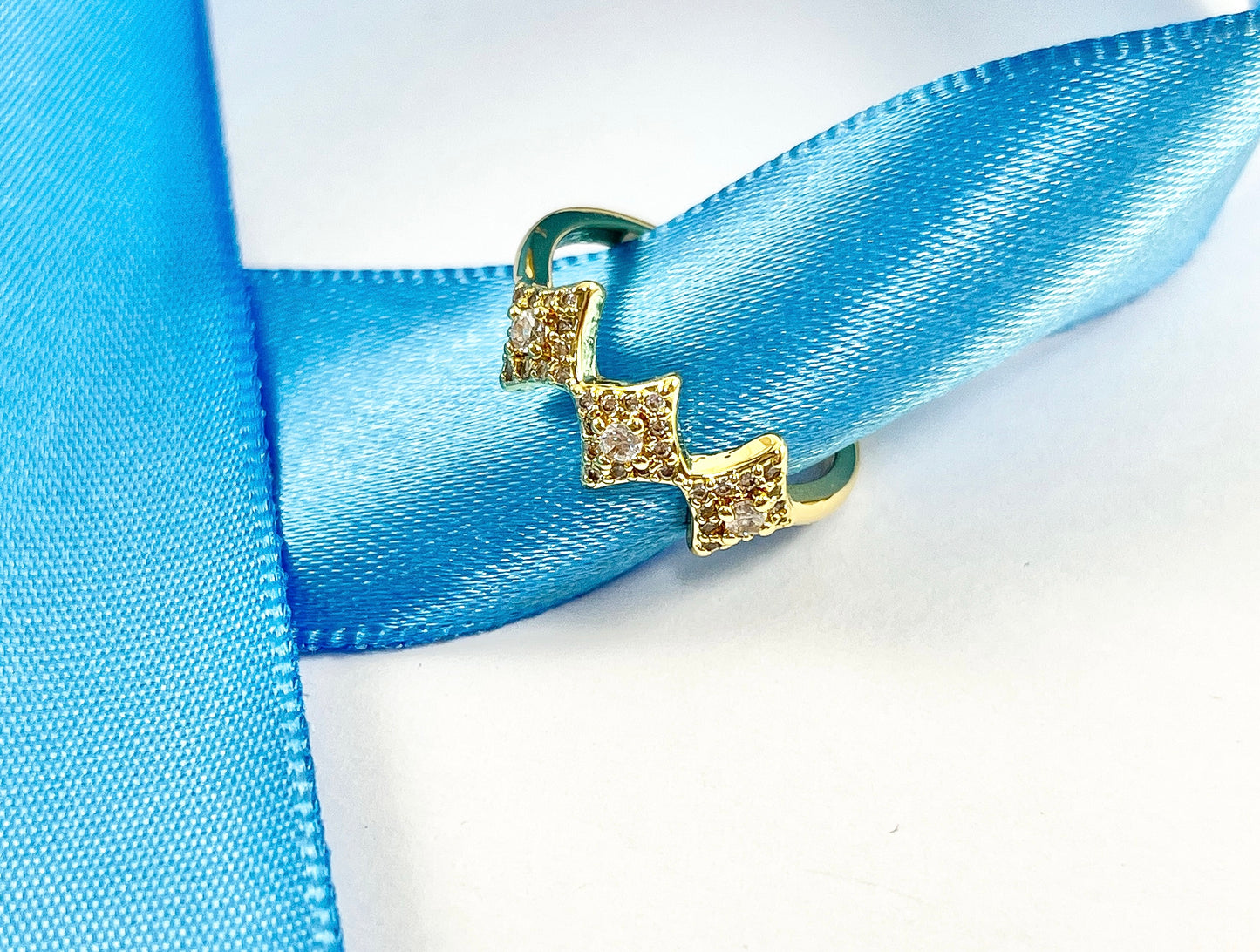 Dainty Gold Diamond Shape Stackable Ring Gold 18K Plated Copper CZ Pave Adjustable Ring 4 pcs