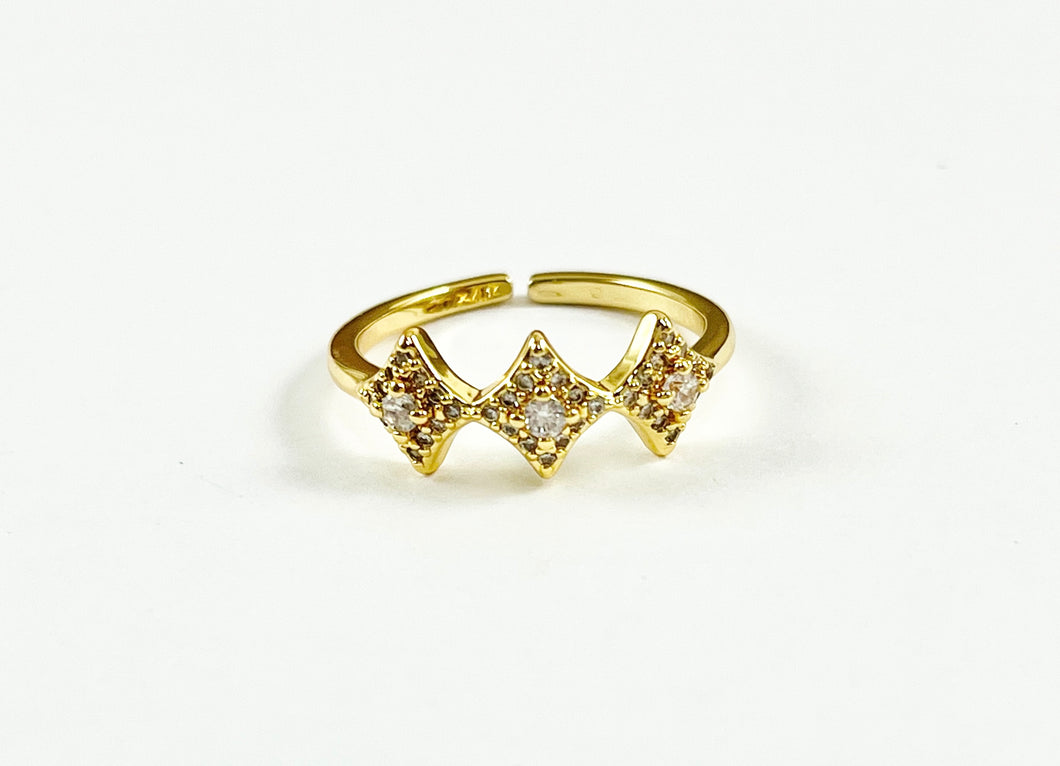 Dainty Gold Diamond Shape Stackable Ring Gold 18K Plated Copper CZ Pave Adjustable Ring 4 pcs