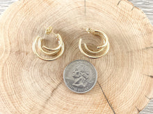 Load image into Gallery viewer, 18K Gold or Platinum Plated Three Lined Swirl Hoop Earring Over Copper 5 pairs
