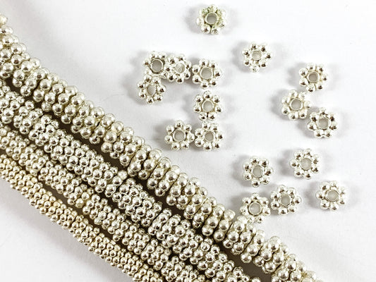 Silver Plated Copper Flower Daisy Shape Disc Spacer Beads Around 7"-8"