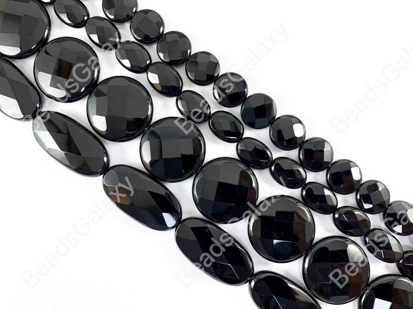 Grade AAA Solid Black Onyx Fine Cut Coin Oval Faceted Shiny Natural Gemstone Beads High Quality Healing Stone Around 15"