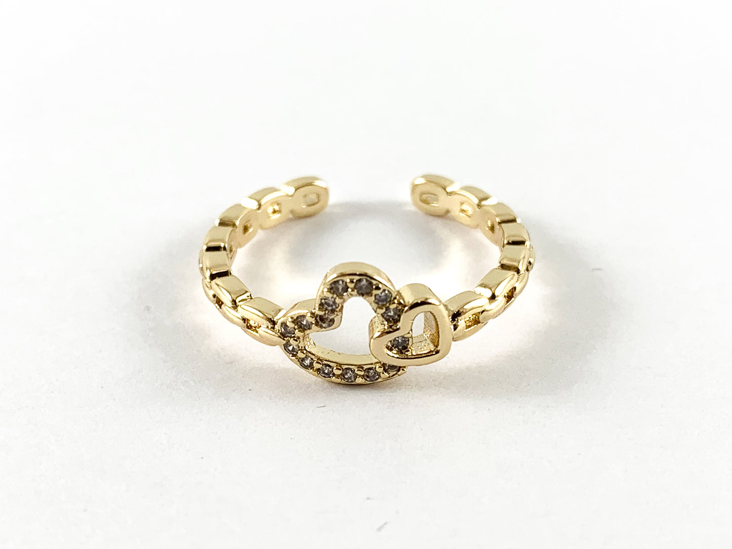 Real 18K Gold and Platinum Plated CZ Pave Adjustable Hearts Ring 4pcs