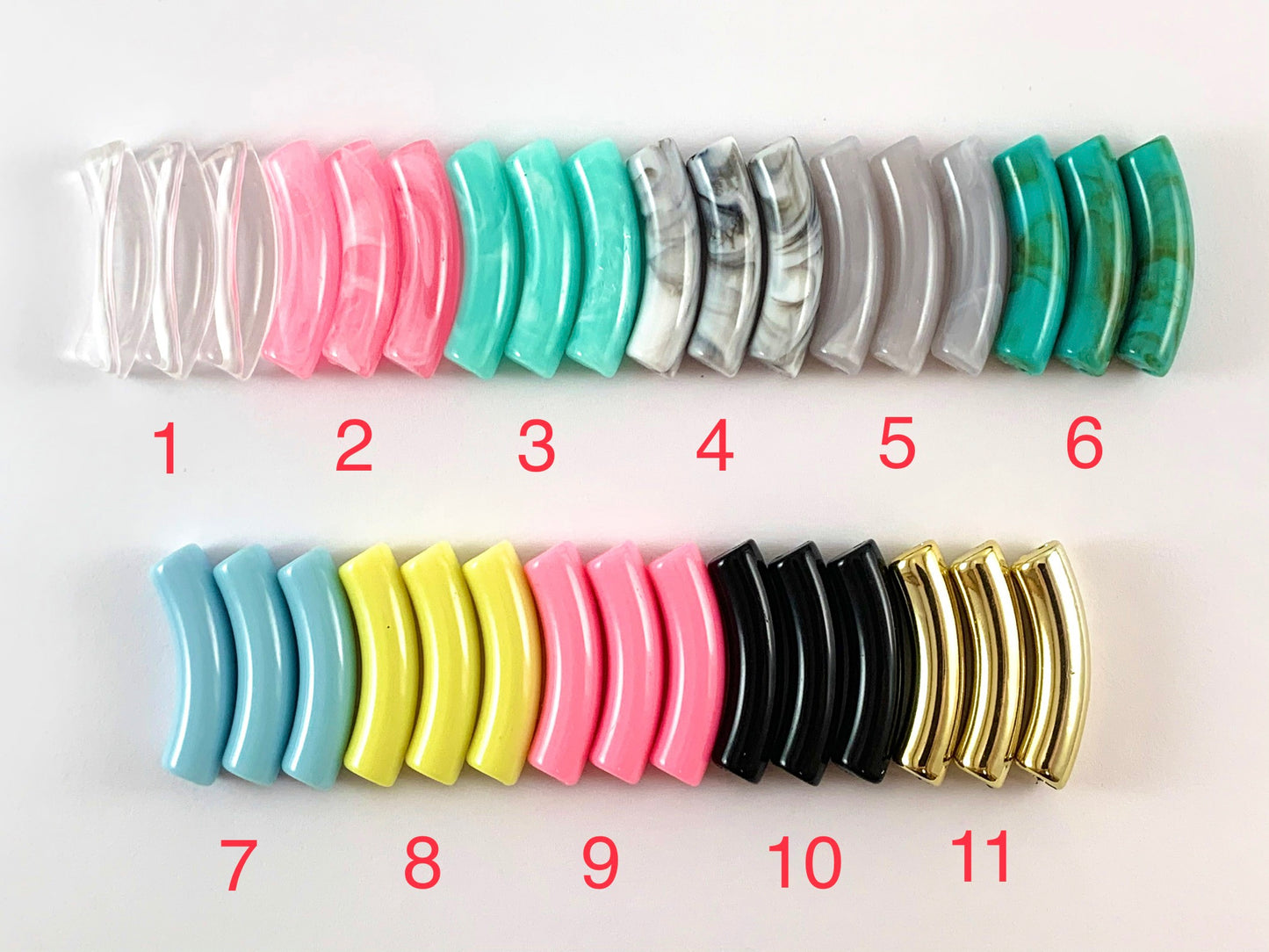 Acrylic Curved Skinny Tube Beads for Bracelet Making (Small) 12pcs