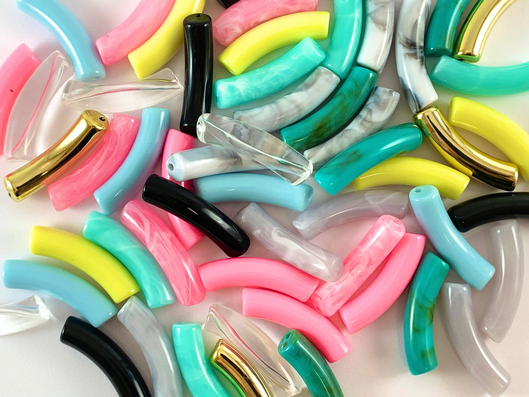 Acrylic Curved Skinny Tube Beads for Bracelet Making (Small) 12pcs