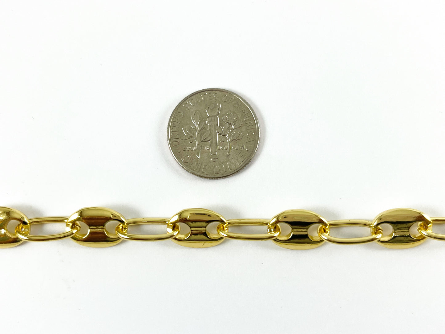 Cadena de botones de marinero hinchada de latón chapado en oro de 18 quilates, cadena de granos de café, cadena de eslabones de ancla para fabricación de collares y pulseras